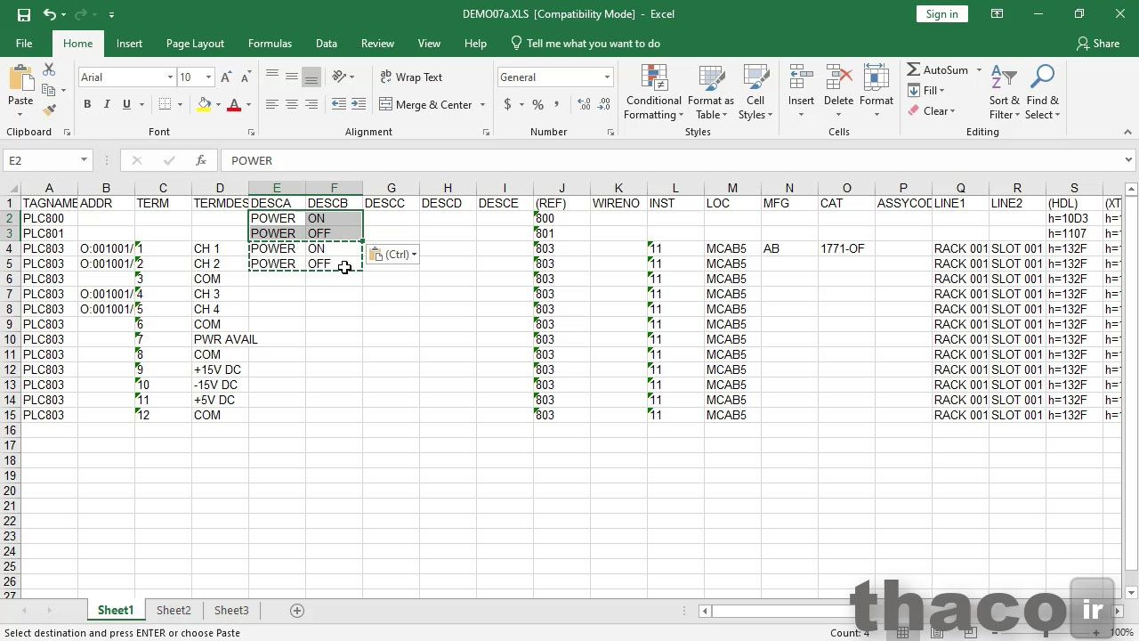 Using the spreadsheet to PLC I-O