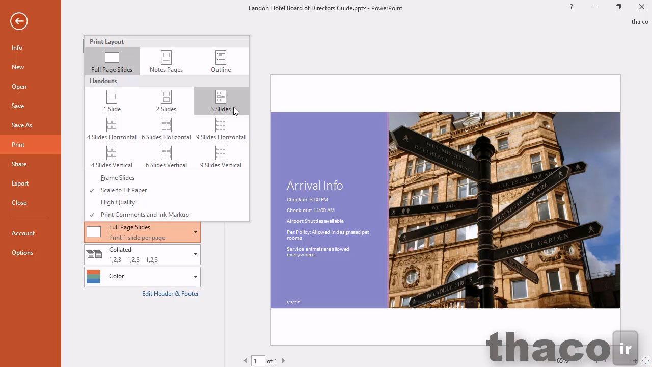 Printing a presentation