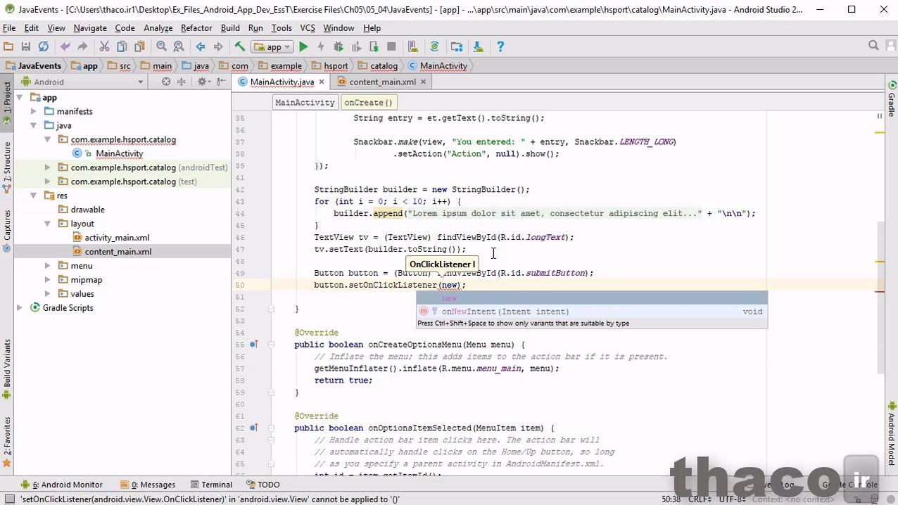 Handle View events with Java code