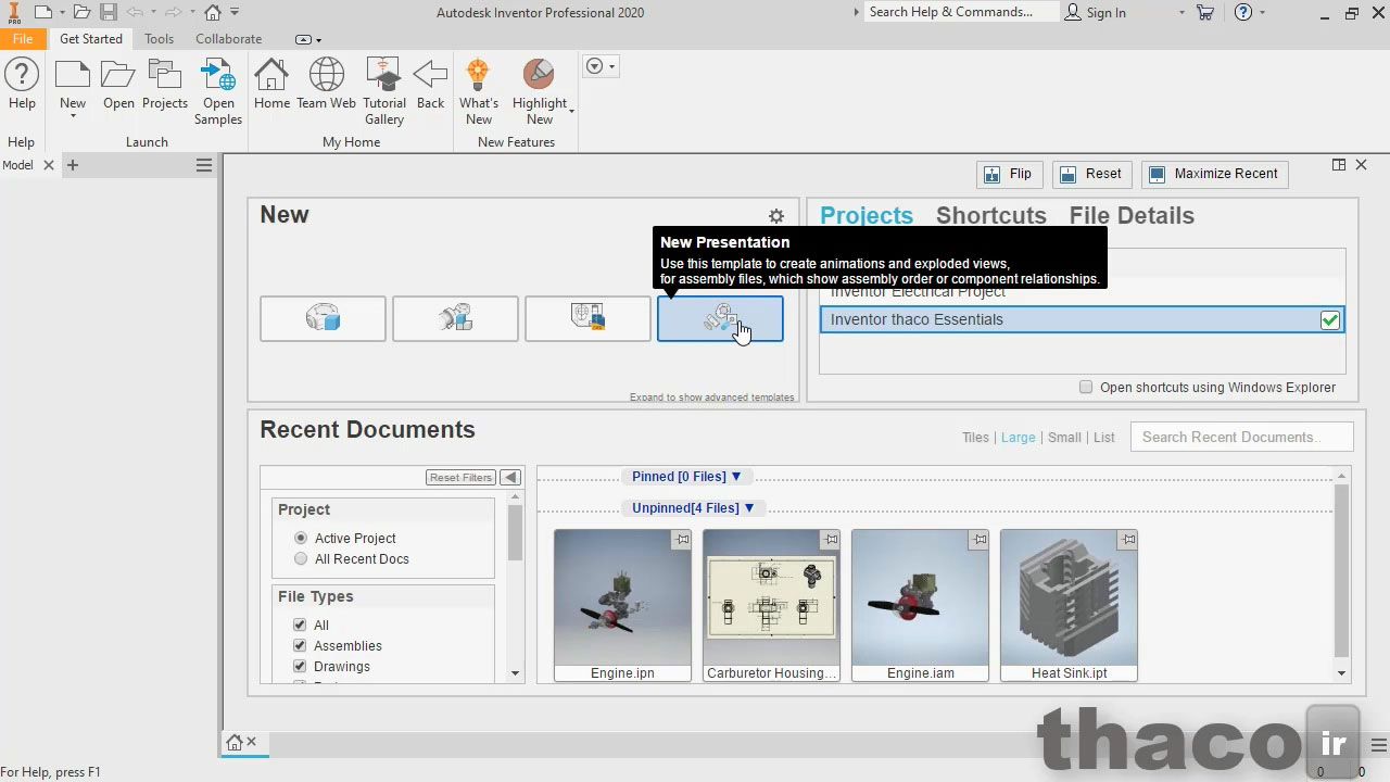 Home dashboard in AutoCAD Inventor