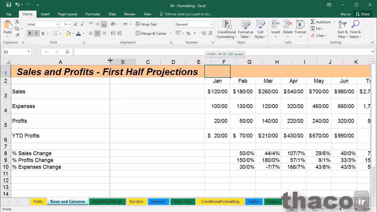 adjusting row heights and column widths