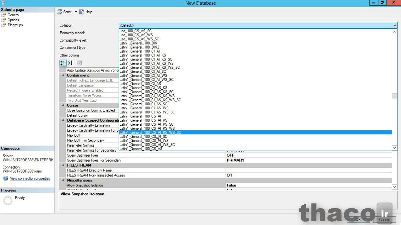 Advanced options of database configuration