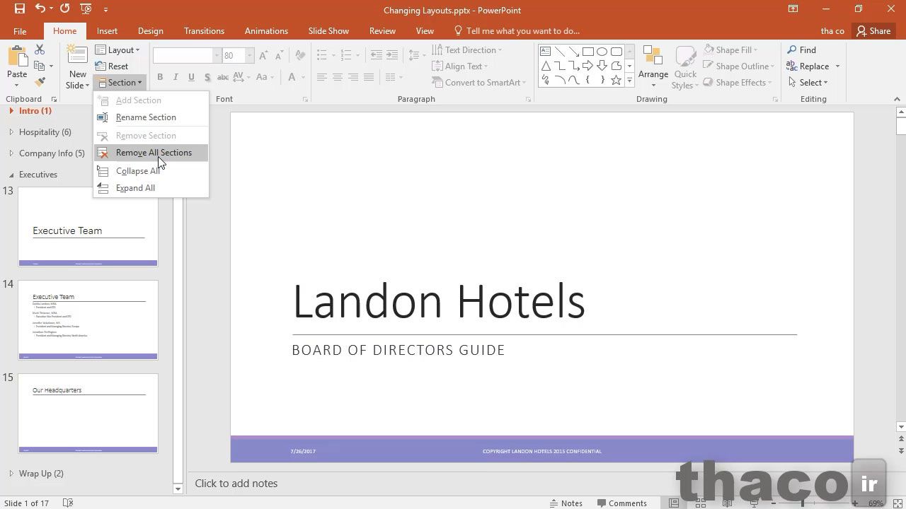 Organizing slides into sections