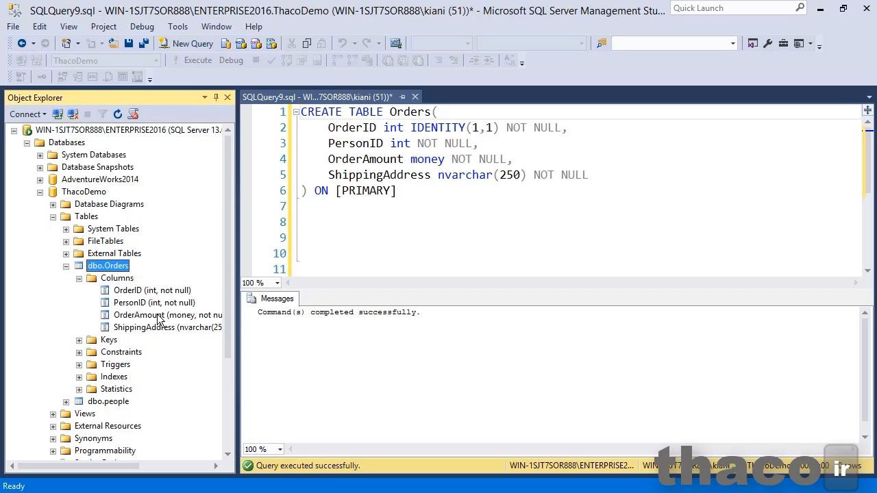 Creating a table using T-SQL