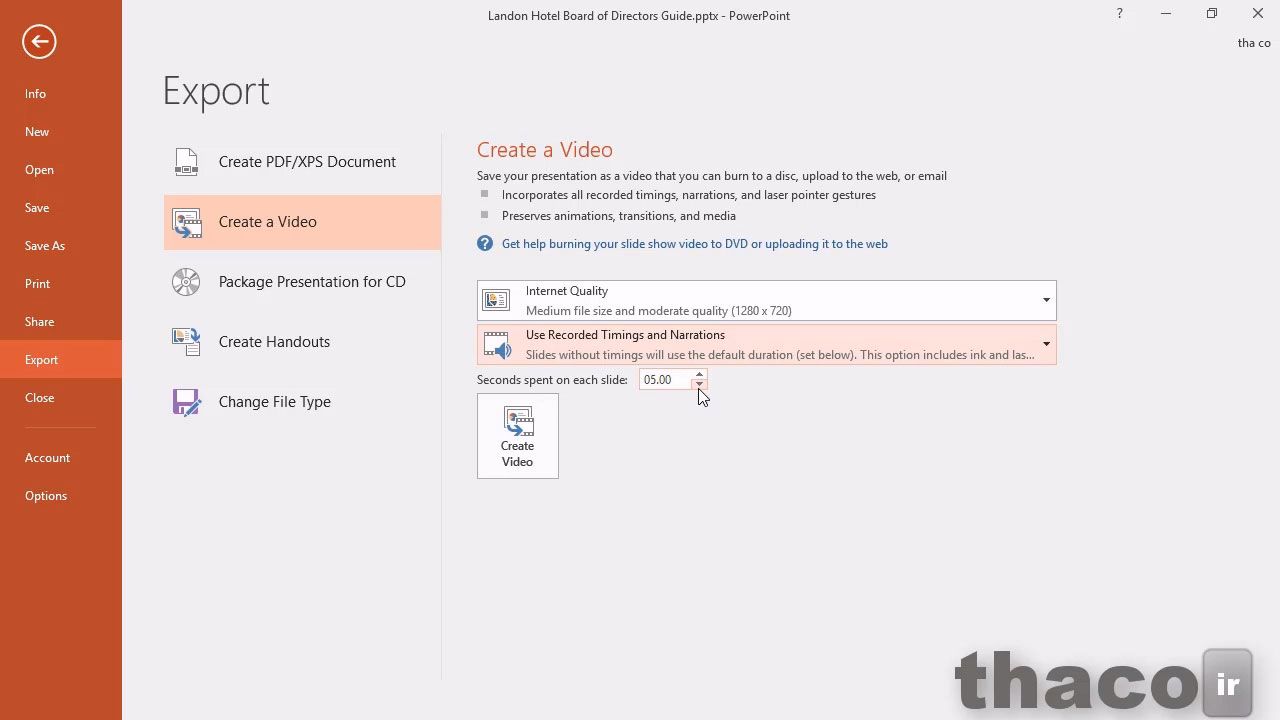 Saving your presentation as a video
