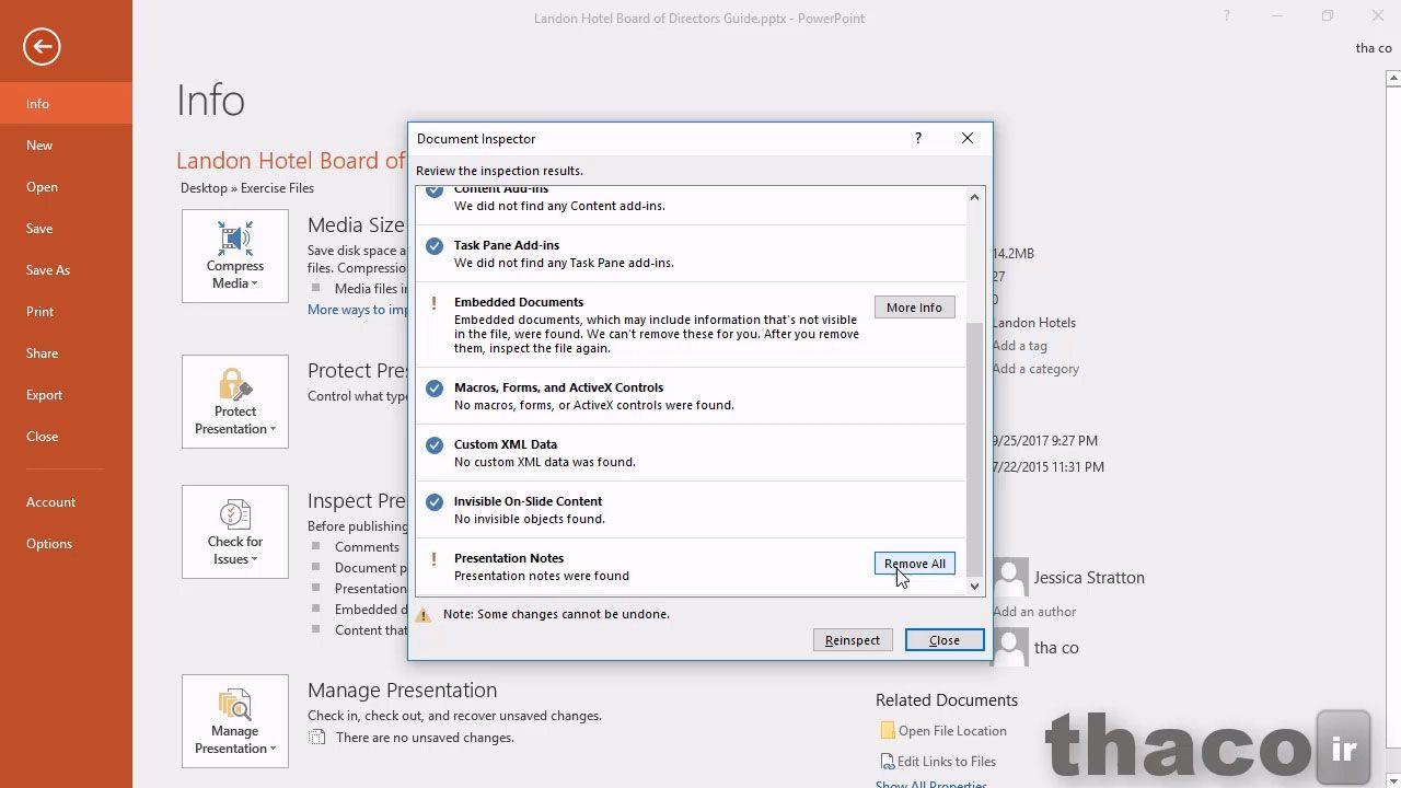 Inspecting a presentation for stray comments