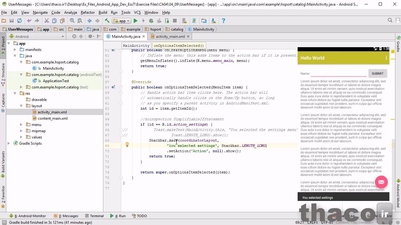 Display messages with Toast and Snackbar