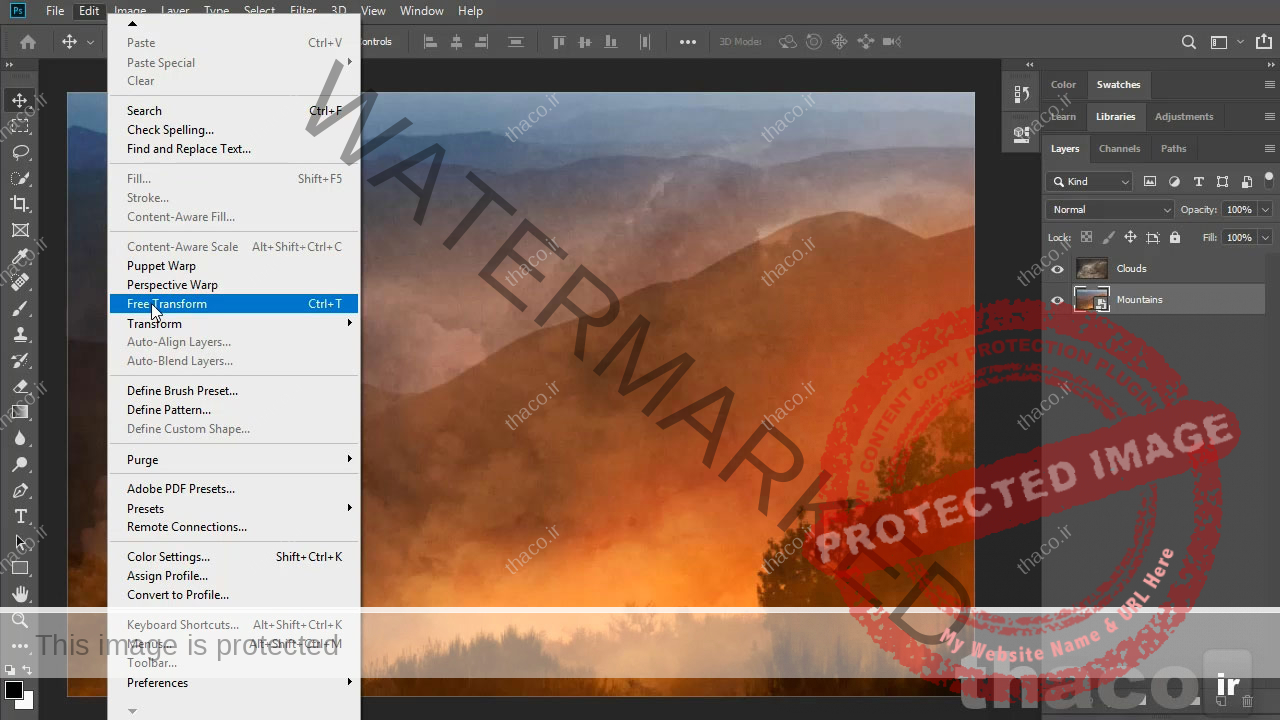 گزینه free transform فتوشاپ