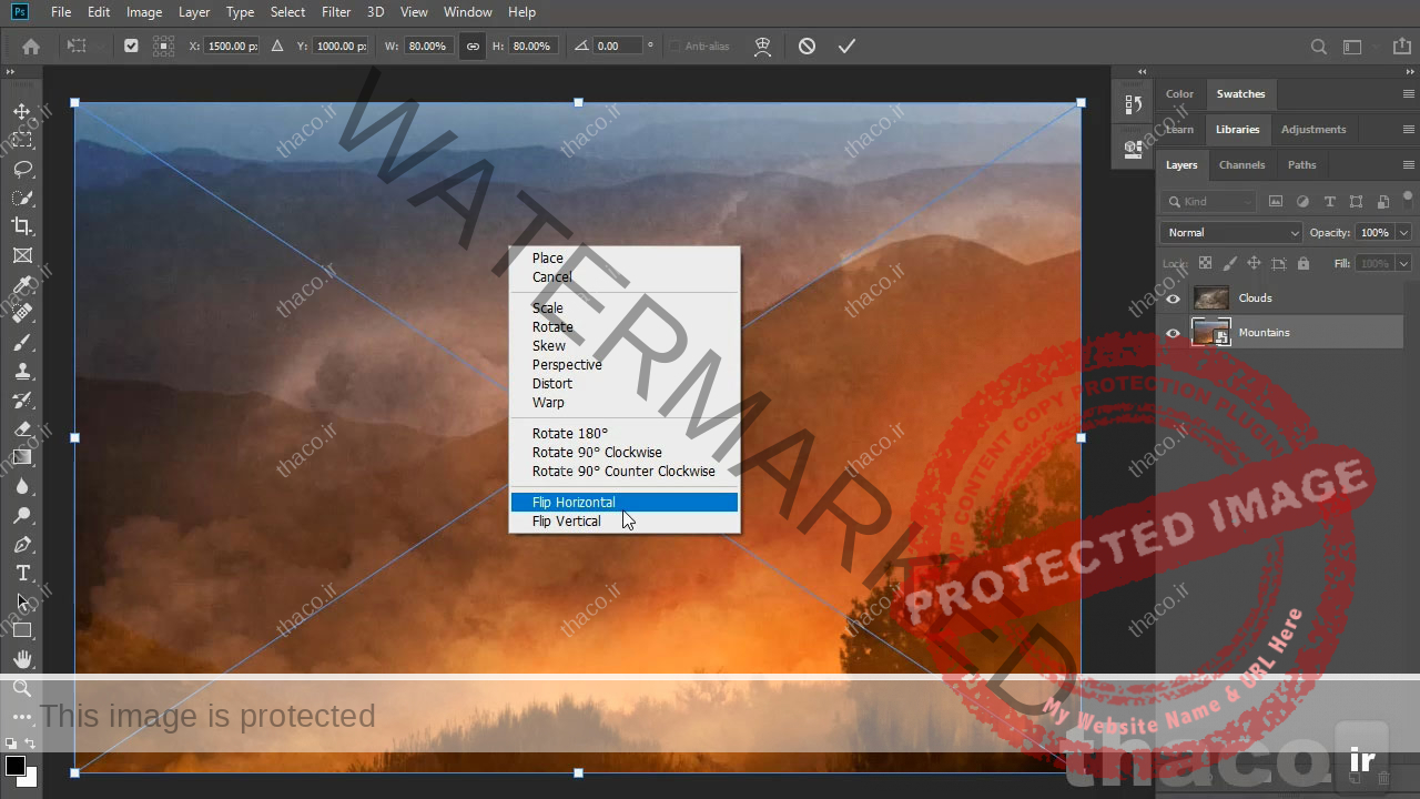 گزینه flip horizontal فتوشاپ
