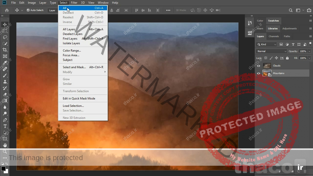 گزینه select all فتوشاپ