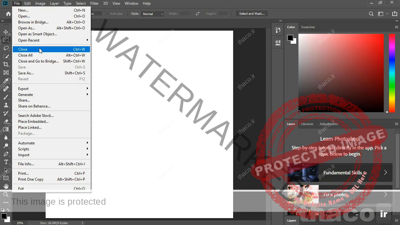 بستن سند جدید در فتوشاپ