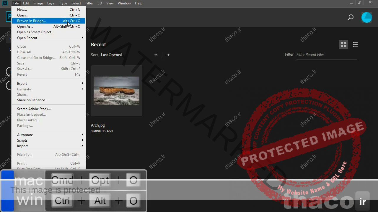 کلیدهای میانبر فراخوانی نرم افزار ادوبی بریدج از فتوشاپ
