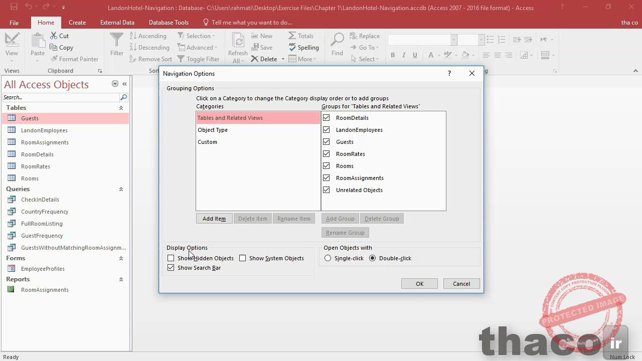 Using the Navigation pane in access