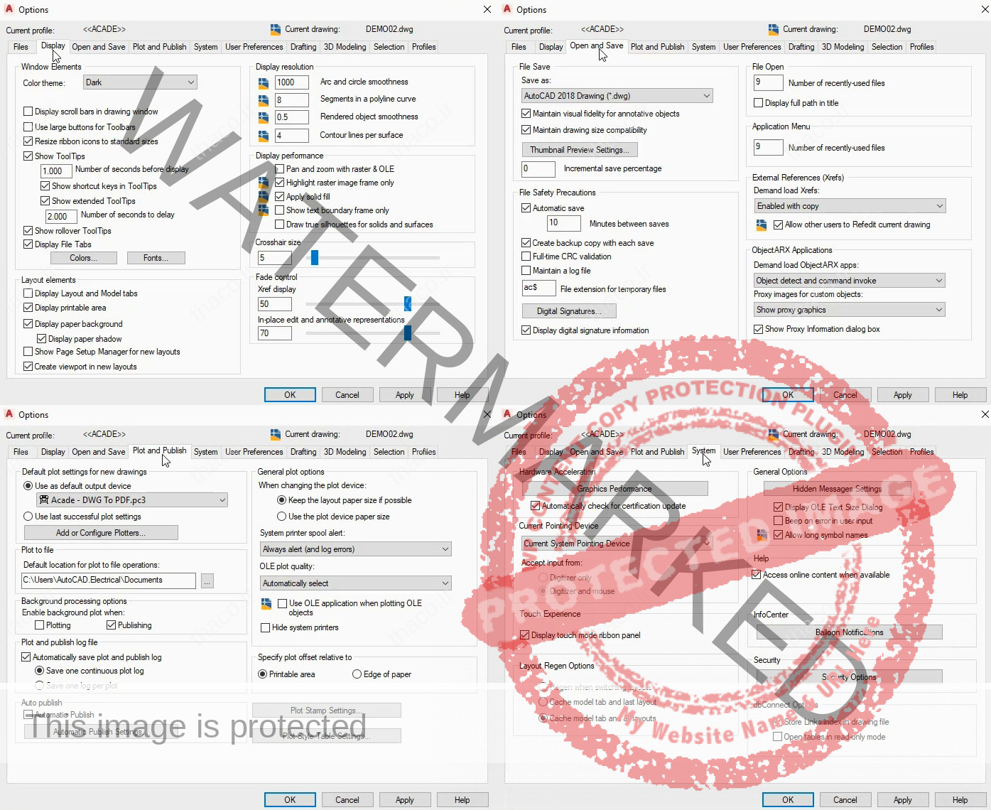 AutoCAD options tab