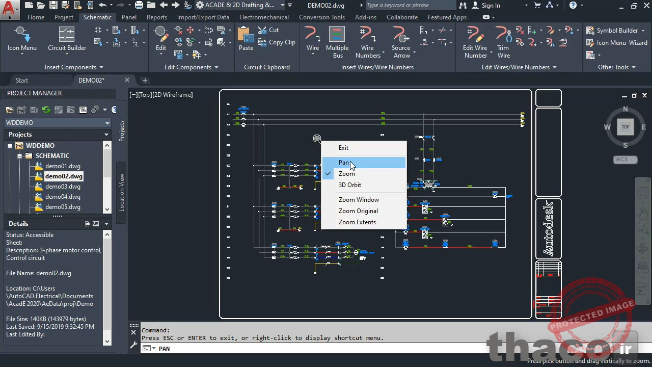 Using pan in AutoCAD Electrical