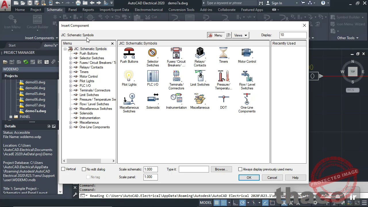 Inserting components in AutoCAD Electrical drawing