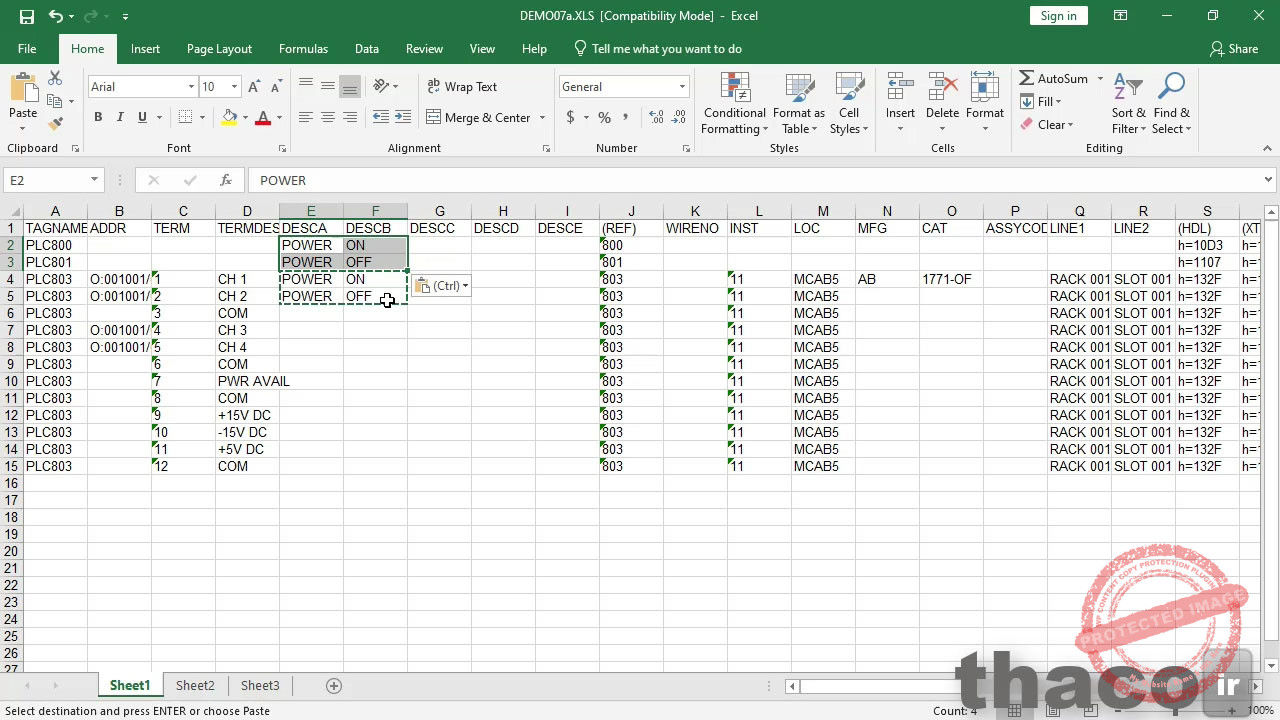 Using the spreadsheet to PLC I-O