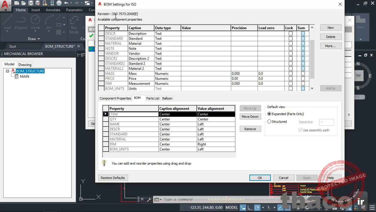 Creating and editing a bill of materials in the Structure workspace