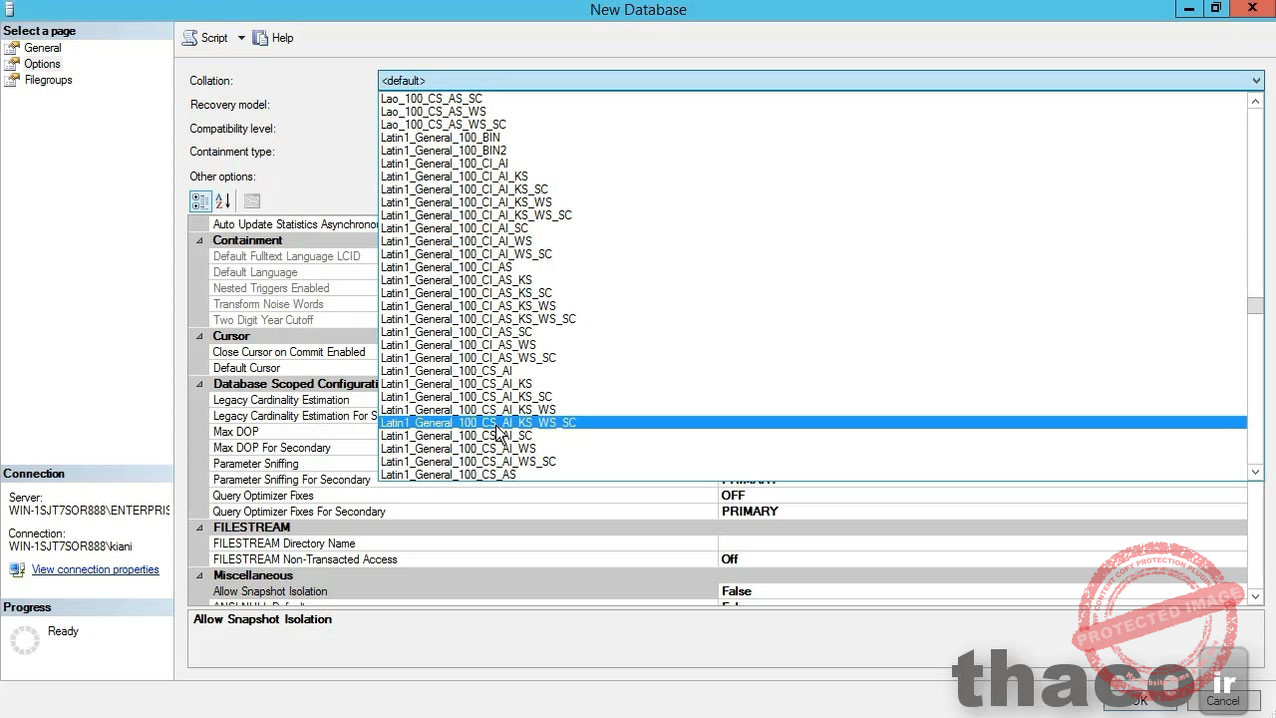 Advanced options of database configuration