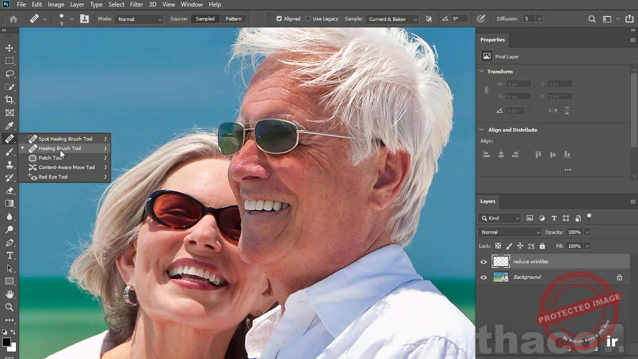 Reduce wrinkles with a Healing Brush