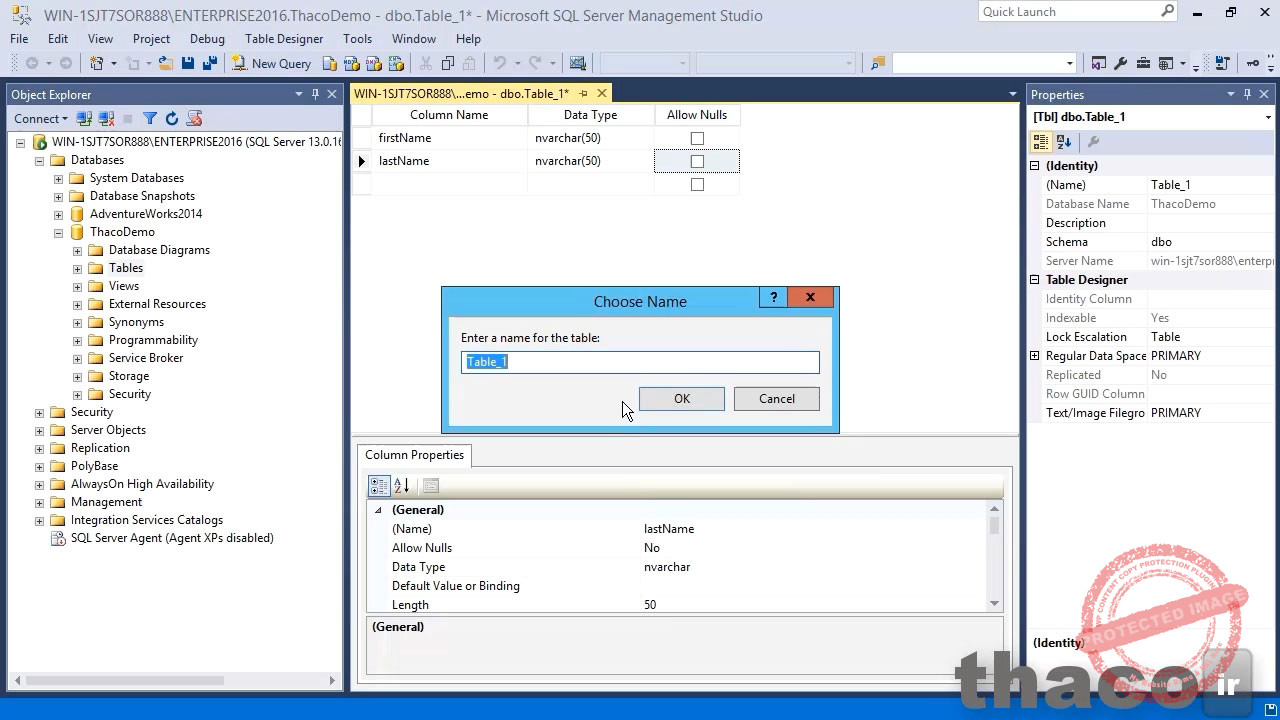 Creating a table using Management Studio
