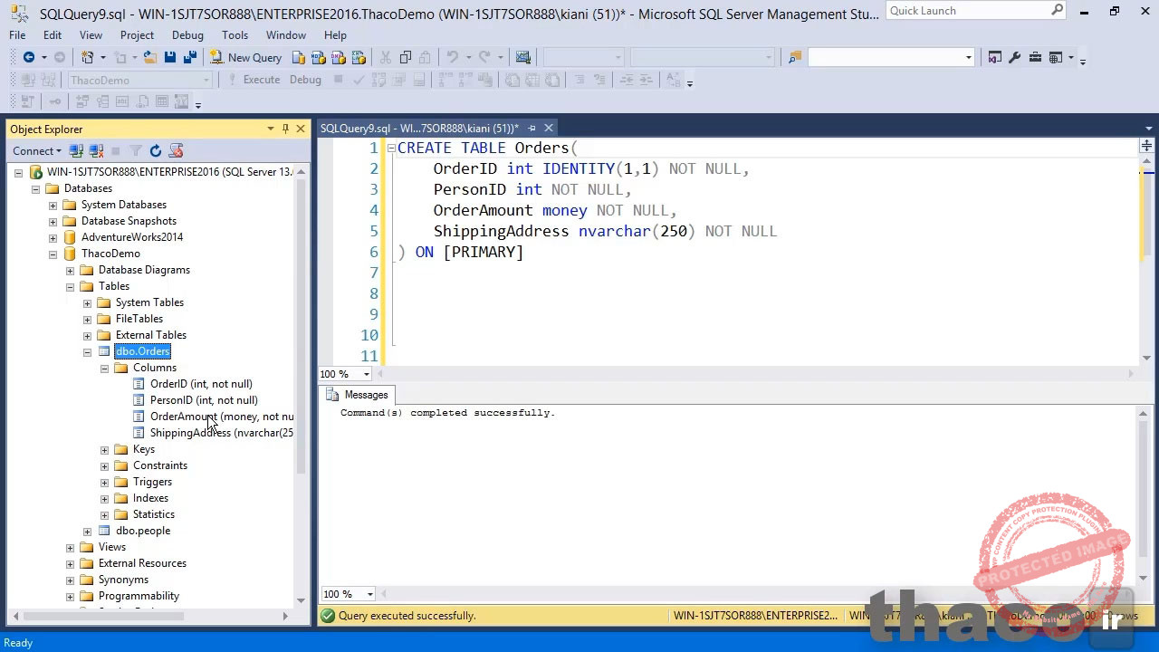 Creating a table using T-SQL