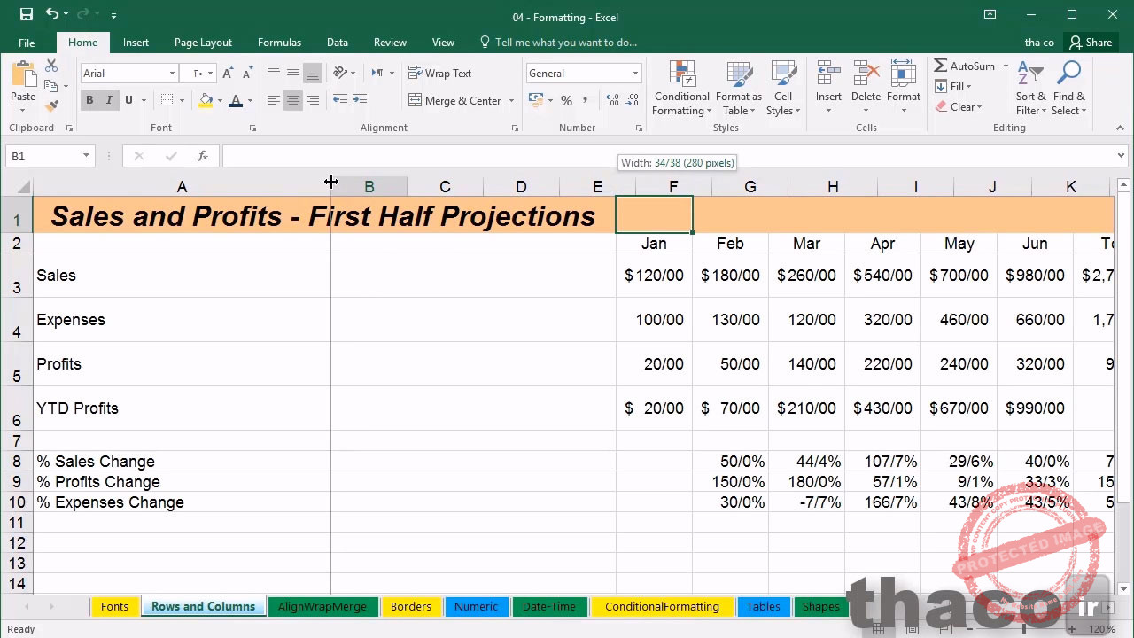 adjusting row heights and column widths