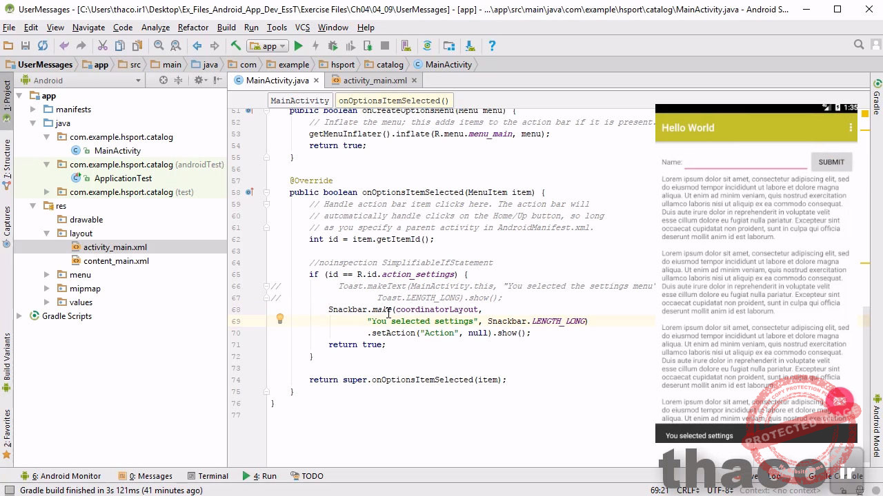 Display messages with Toast and Snackbar