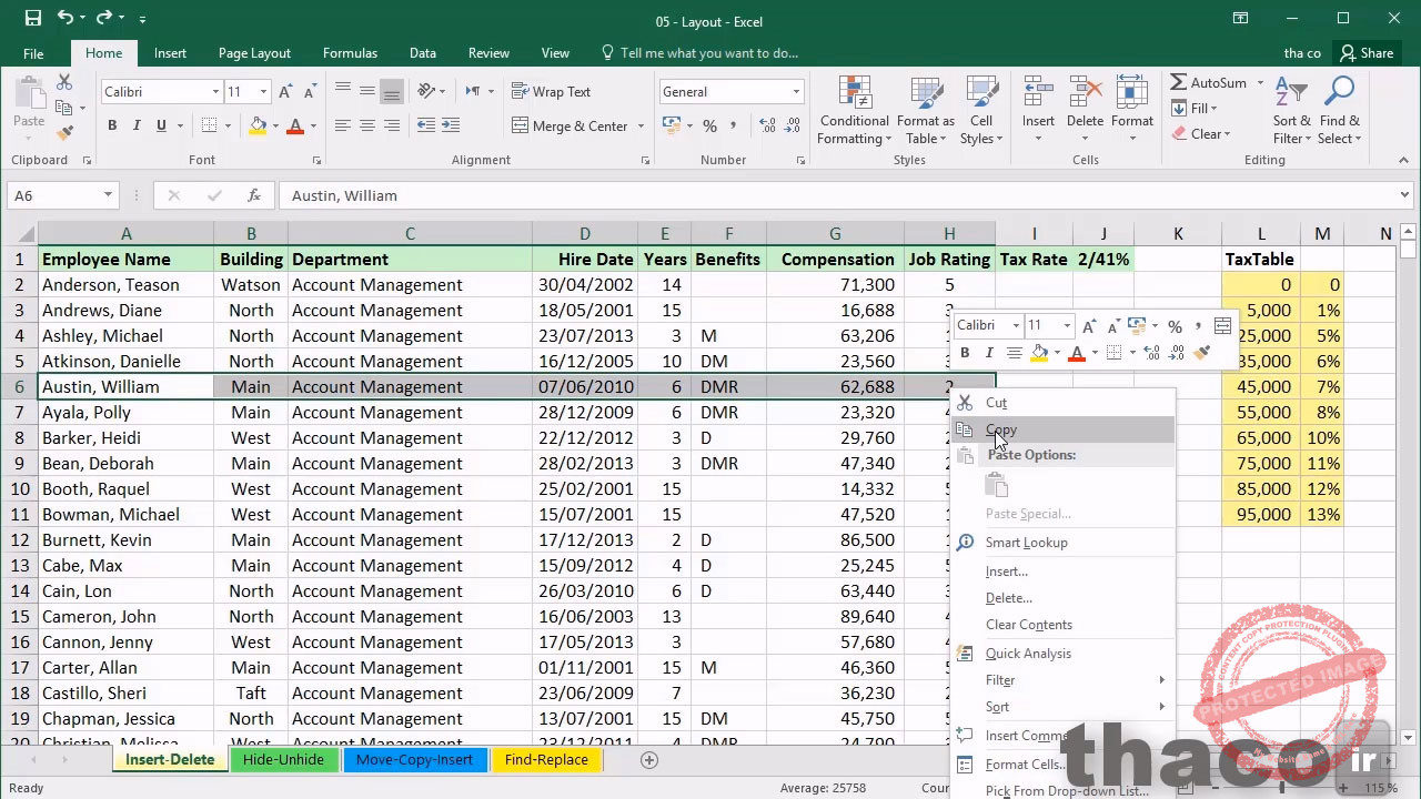 inserting and deleting rows and columns
