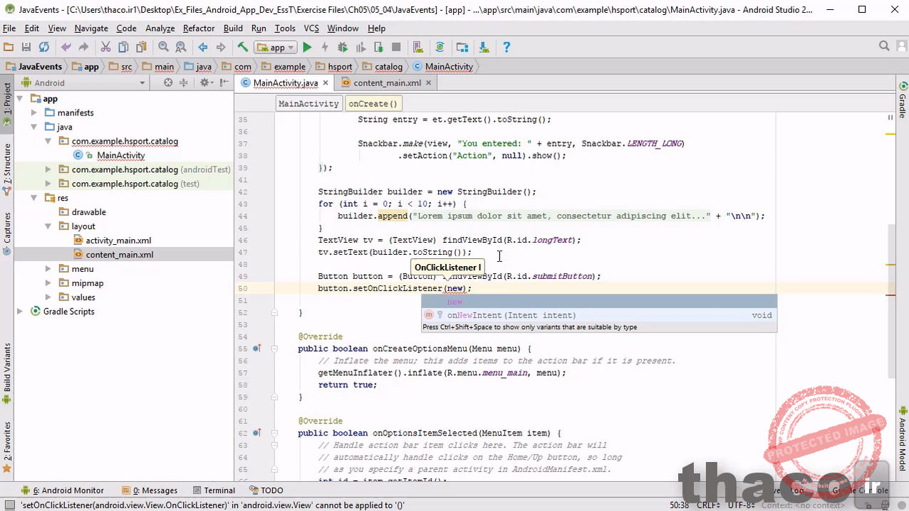 Handle View events with Java code
