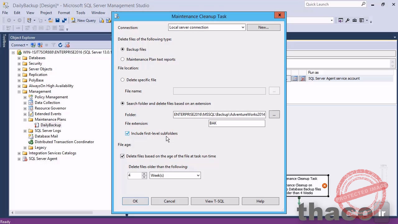 Adding a cleanup task to a maintenance plan