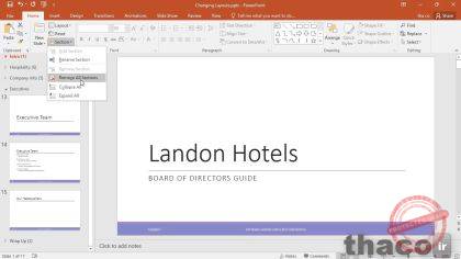 Organizing slides into sections
